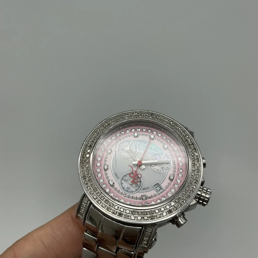 Joe Rodeo Diamond Womens Watch 37mm Pink Chronograph Swiss New Battery 6.75